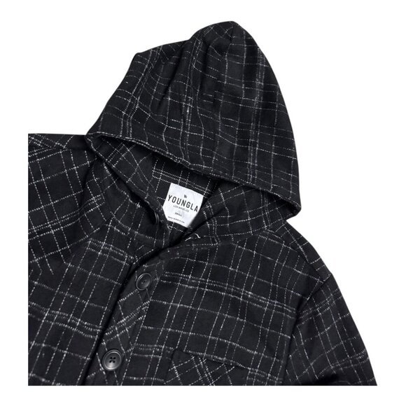 YOUNGLA Plaid Soft Hoodie Shacket Designer Streetwear Jacket Mens Small - Picture 2 of 5